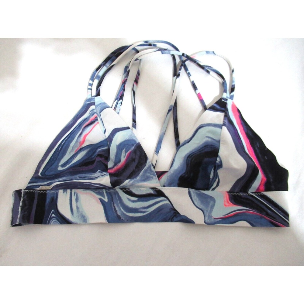 PINK Victoria's Secret Large Blue Multicolor Strappy Triangle Bikini Top